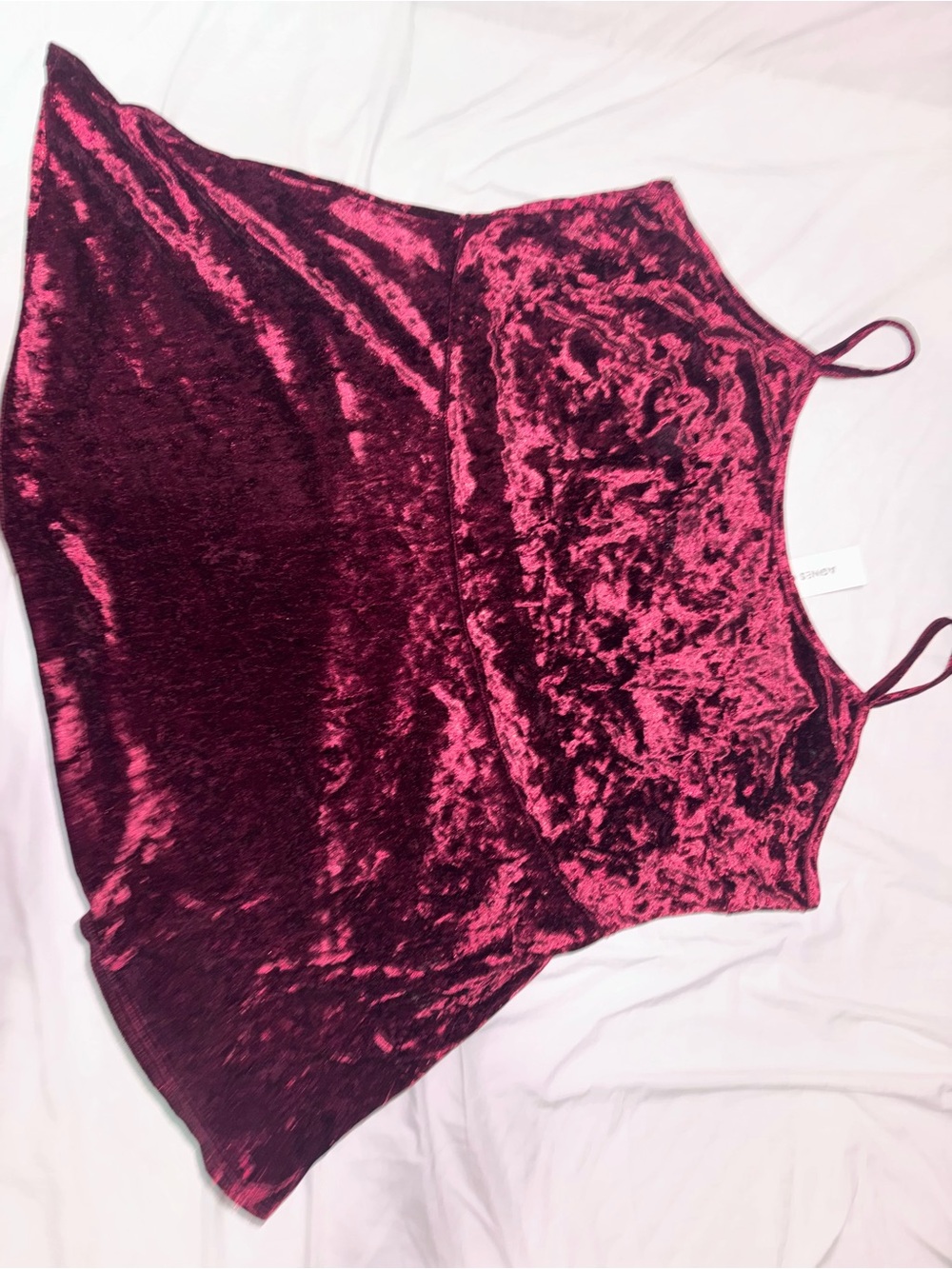 Velvet Spaghetti Strap Cami Tank Top - Wine Pink